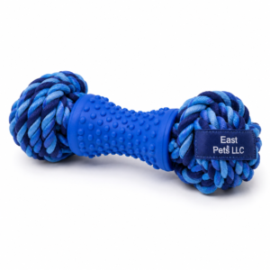 East Pets LLC Rope Dumbbell Dog Toy – Interactive Rope & Rubber Chew Toy